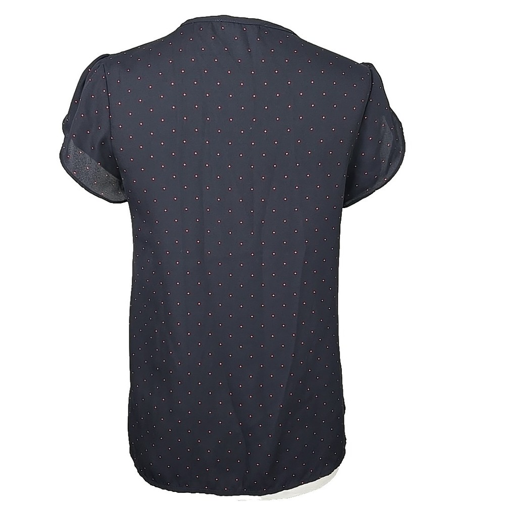 fun2fun Navy Red Dot Print Chiffon Tie-Front Flutter Sleeve Blouse Size Xs - Picture 4 of 5